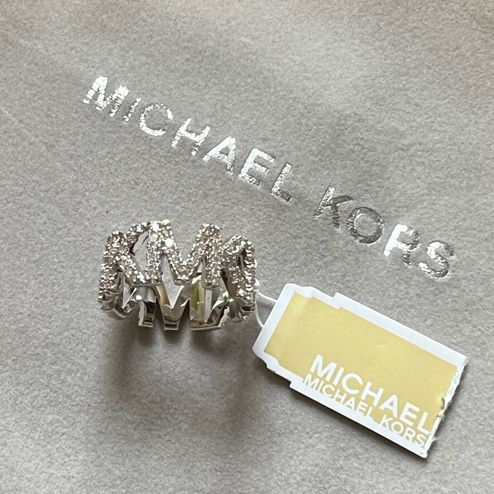 Michael Kors Silver Crystal MK Initial Ring